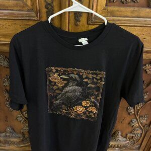 Bella and Canvas Raven Flower Celtic Graphic Size Large Black T-shirt Whimsigoth